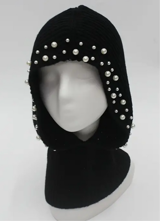 Knitted Beanie w/ Pearls